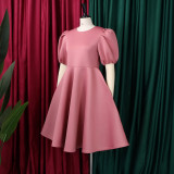 Round-neck Puff Sleeve Midi Dress GCZF-8656