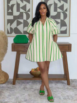 Stripe Puff Sleeve Loose Mini Dress MIL-L371