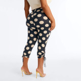 Polka Dots Print Drawstring Seventh Pants MXBF-J26PT106