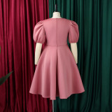 Round-neck Puff Sleeve Midi Dress GCZF-8656