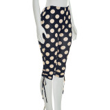 Polka Dots Print Drawstring Seventh Pants MXBF-J26PT106
