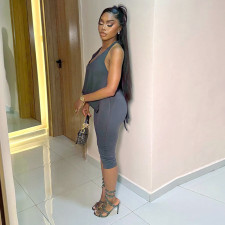Deep V Neck Backless Tops Two Piece Pants Set MXBF-J26ST018
