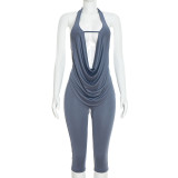 Deep V Neck Backless Tops Two Piece Pants Set MXBF-J26ST018