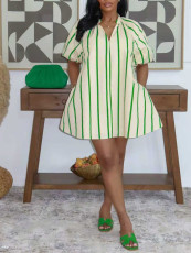 Stripe Puff Sleeve Loose Mini Dress MIL-L371