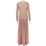 Print Long Sleeve Ruched Maxi Dress GJYO-JD305071