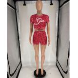 Letter Polka Dots Print Tops Shorts Suit FOSF-8823