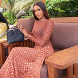 Print Long Sleeve Ruched Maxi Dress GJYO-JD305071