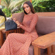 Print Long Sleeve Ruched Maxi Dress GJYO-JD305071