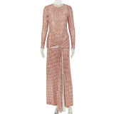 Print Long Sleeve Ruched Maxi Dress GJYO-JD305071