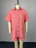 Solid Color Lapel Shirt Tie Up Loose Short Suit GCNE-9631