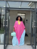 V Neck Stripe Loose Maxi Dress GCNE-73557