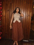 Sleeveless Vest Print Press Pleated Long Skirt Suit GCNE-73852