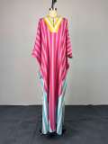 V Neck Stripe Loose Maxi Dress GCNE-73557