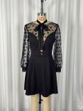 Lace Long Sleeve Mesh Patchwork Mini Dress GWDS-260304