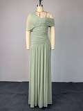 Slash Neck Ruched Tie Up Maxi Dress GCNE-73396