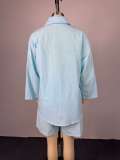 3/4 Sleeve Lapel Shirt Two Piece Shorts Set GCNE-72740