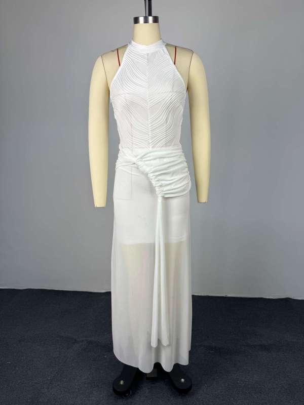 Sleeveless Pleated Slim Maxi Dress GCNE-73599