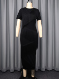 Irregular Tassel Short Sleeve Maxi Dress GKEN-ADR051151