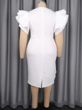 Plus Size Solid Color Ruffles Midi Dress GKEN-ADR051043