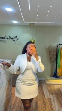 Solid Color Blazer+Mini Dress 2 Piece Set GCNE-73673