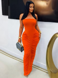 Solid Color Ruched Tube Top Maxi Dress SFY-853 