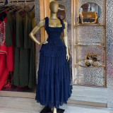 Square Neck Ruffles Sling Maxi Dress GMSF-9645