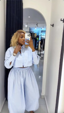 Stripe Long Sleeve Shirt Wide Leg Pants Set GCNE-73736