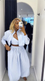 Stripe Long Sleeve Shirt Wide Leg Pants Set GCNE-73736