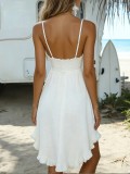 Solid Color Ruffles V Neck Sling Midi Dress GWDS-260221