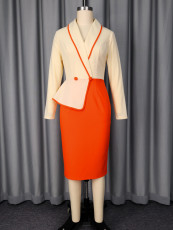 Plus Size Color Block Long Sleeve Midi Dress GKEN-ADR051131