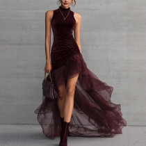 Sleeveless Ruched Irregular Maxi Dress GWDS-260106