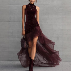 Sleeveless Ruched Irregular Maxi Dress GWDS-260106
