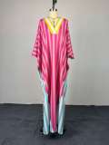 V Neck Stripe Loose Maxi Dress GCNE-73557