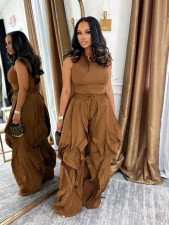 Solid Color Sleeveless Vest Wide Leg Pants 2 Piece Set SFY-838