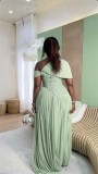 Slash Neck Ruched Tie Up Maxi Dress GCNE-73396