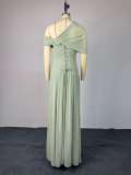 Slash Neck Ruched Tie Up Maxi Dress GCNE-73396