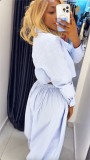 Stripe Long Sleeve Shirt Wide Leg Pants Set GCNE-73736