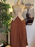 Sleeveless Vest Print Press Pleated Long Skirt Suit GCNE-73852