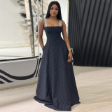 Lace Sling Stripe Big Swing Maxi Dress GANY-LB2923