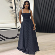 Lace Sling Stripe Big Swing Maxi Dress GANY-LB2923