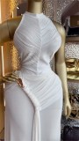 Sleeveless Pleated Slim Maxi Dress GCNE-73599