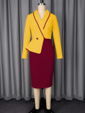 Plus Size Color Block Long Sleeve Midi Dress GKEN-ADR051131