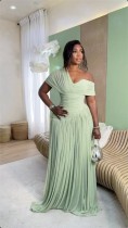Slash Neck Ruched Tie Up Maxi Dress GCNE-73396