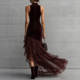 Sleeveless Ruched Irregular Maxi Dress GWDS-260106