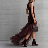 Sleeveless Ruched Irregular Maxi Dress GWDS-260106