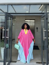 V Neck Stripe Loose Maxi Dress GCNE-73557