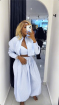 Stripe Long Sleeve Shirt Wide Leg Pants Set GCNE-73736