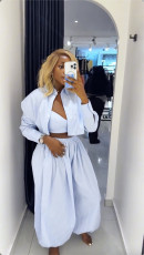 Stripe Long Sleeve Shirt Wide Leg Pants Set GCNE-73736