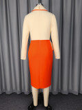 Plus Size Color Block Long Sleeve Midi Dress GKEN-ADR051131