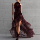 Sleeveless Ruched Irregular Maxi Dress GWDS-260106